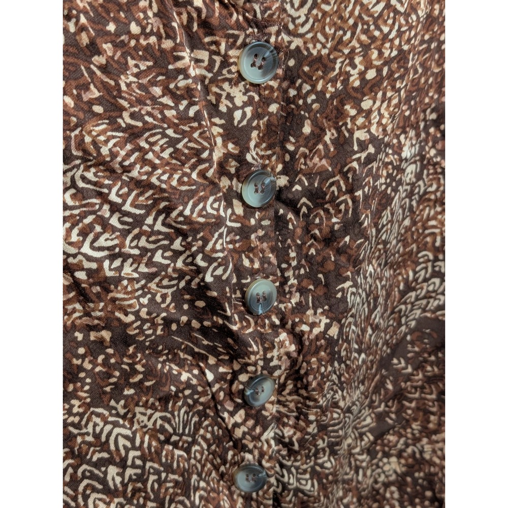 Daytrip Buckle Brown Abstract Print Button Front V-Neck Flutter Sleeve Blouse M